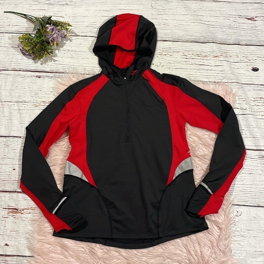 Brooks Running Vapor Dry 2 1/2 Zip Red Black Long Sleeve Activewear Running